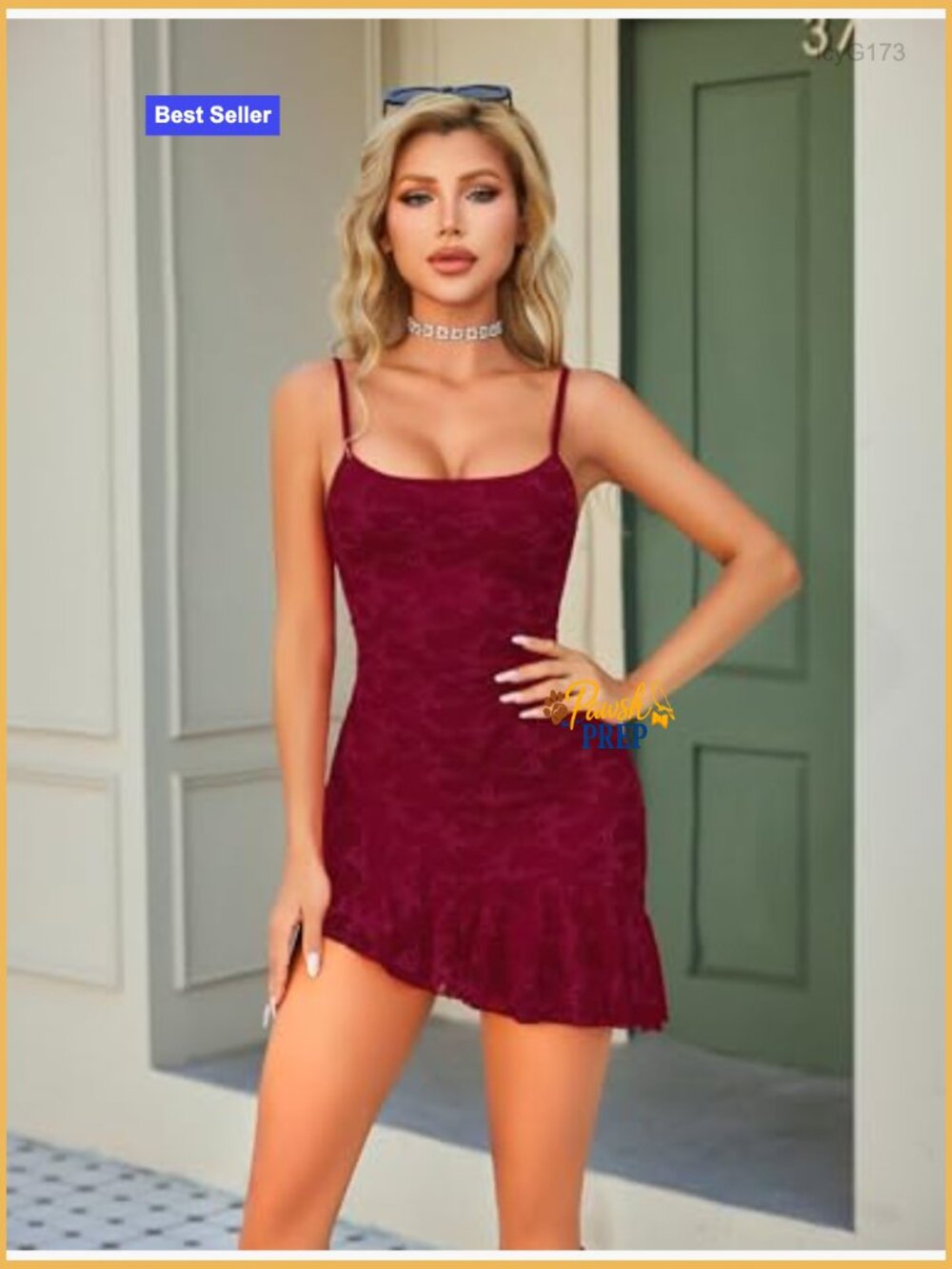 Sexy Bodycon Mini Dress with Lace Ruffle Hem, Spaghetti Strap, Backless - Picture 3 of 7